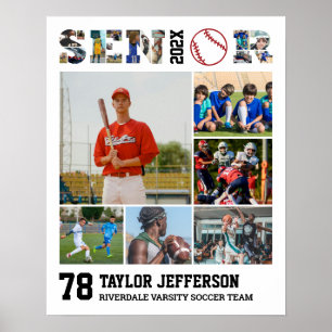 Baseball Player Senior Night Sports Foto Collage Poster