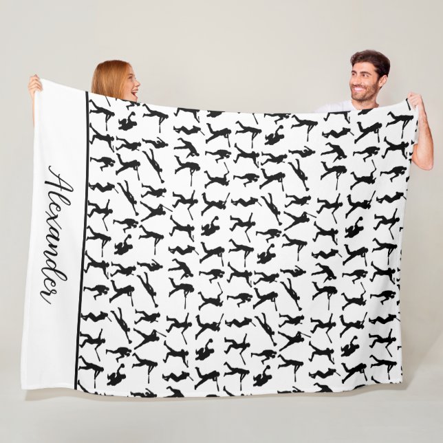 Baseball Player-Silhouette Schwarzweißname Fleecedecke (Beispiel)