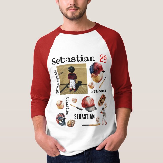 Baseball Player Softball PERSONALISIERTER Foto Nam T-Shirt (Vorderseite)