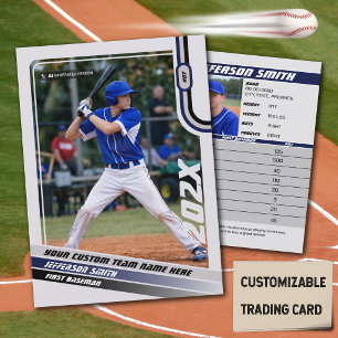 Baseball Player Trading Card Custom Blue Gray Telefonnummerkarte