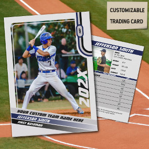 Baseball Player Trading Card Custom Blue Gray Telefonnummerkarte