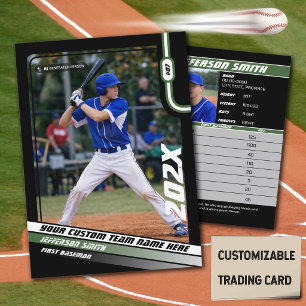 Baseball Player Trading Card Custom Green Gift Telefonnummerkarte