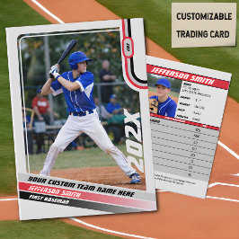 Baseball Player Trading Card Custom Red Gray Telefonnummerkarte