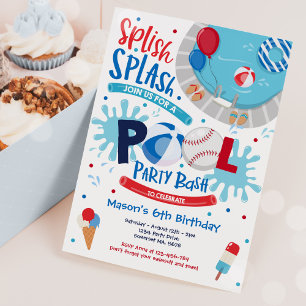 Baseball Pool Party Splish Splash Pool Geburtstag Einladung