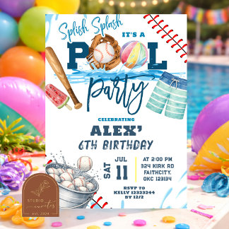 Baseball-Poolparty-Jungen-Geburtstags-Einladung Einladung