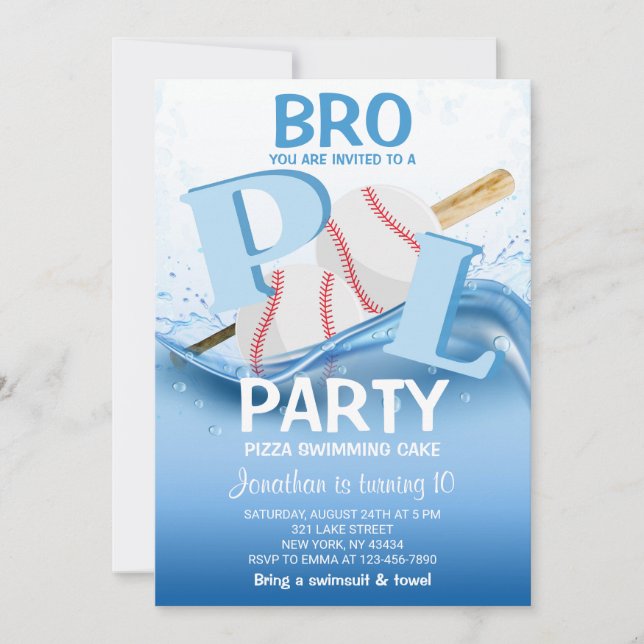 Baseball-Poolparty zum 10. Geburtstag Einladung (Vorderseite)