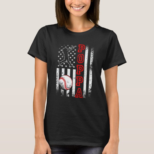 Baseball Poppa American Flag  Vintage Baseball T-Shirt (Vorderseite)