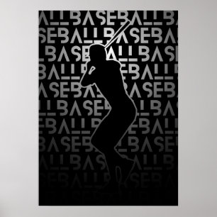 Baseball Poster Black and White     Metal Look