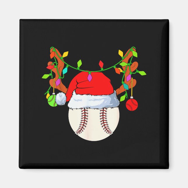 Baseball Reindeer Santa Hat Christmas  Magnet (Vorne)