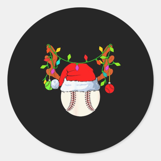 Baseball Reindeer Santa Hat Christmas  Runder Aufkleber (Vorderseite)