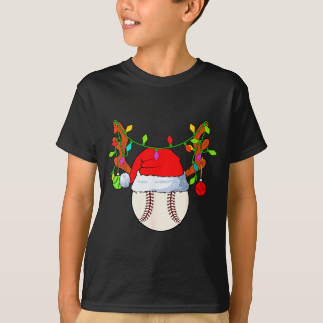 Baseball Reindeer Santa Hat Christmas  T-Shirt (Vorderseite)