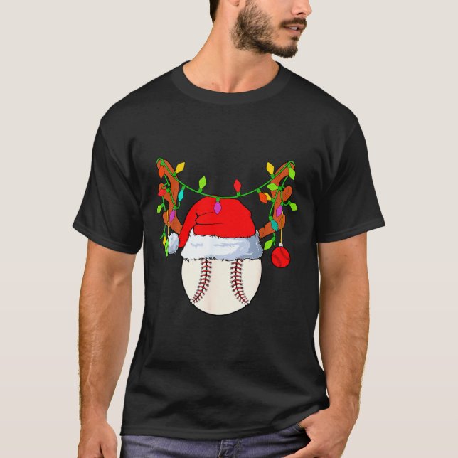 Baseball Reindeer Santa Hat Christmas  T-Shirt (Vorderseite)