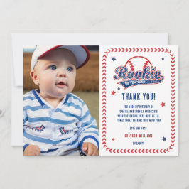 Baseball Rookie 1st Birthday Party Photo Dankeskarte