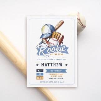 Baseball Rookie Ball Bat Cap Blue Boy 1. Geburtsta Einladung