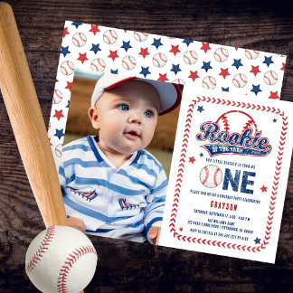 Baseball Rookie Front Foto 1. Geburtstag Party Einladung