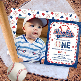 Baseball Rookie Front Foto 1. Geburtstag Party Einladung