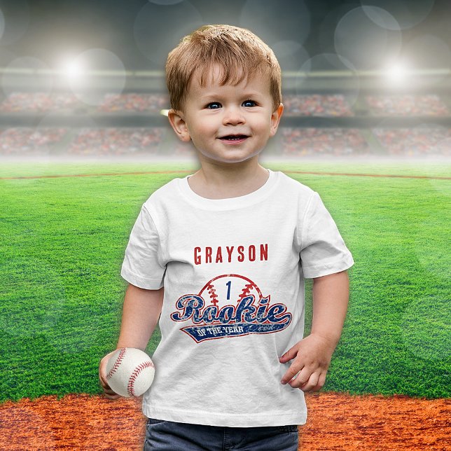 Baseball Rookie of the Year 1st Birthday Party Baby T-shirt (Baseball Rookie of the Year Boy's 1st Birthday Party Baby T-Shirt)