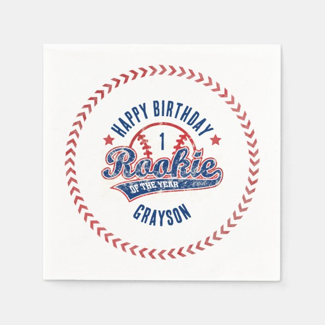 Baseball Rookie of the Year 1st Birthday Party Serviette (Vorderseite)