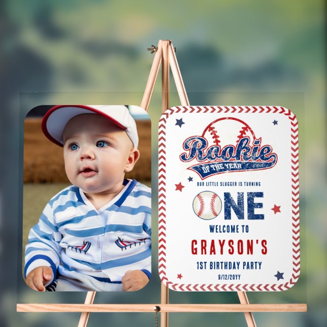 Baseball Rookie Photo 1st Birthday Party Acrylschild (Neutral)