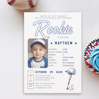 Baseball Rookie Stats Card Foto Boy 1. Geburtstag Einladung