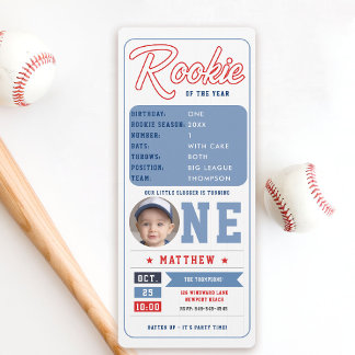 Baseball Rookie Stats Pic Ticket Boy 1. Geburtstag Einladung