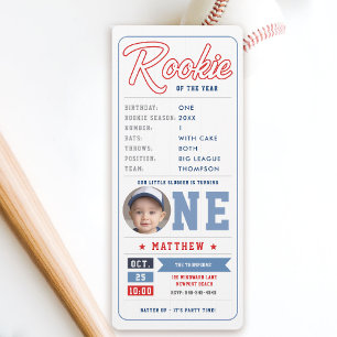 Baseball Rookie Ticket Stats Blue Boy 1. Geburtsta Einladung
