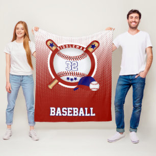 Baseball - Rot und Dunkelblau - DIREKT Text Fleecedecke
