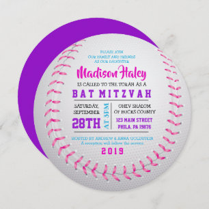 BASEBALL ROUND GIRLS Bat Mitzvah Einladung