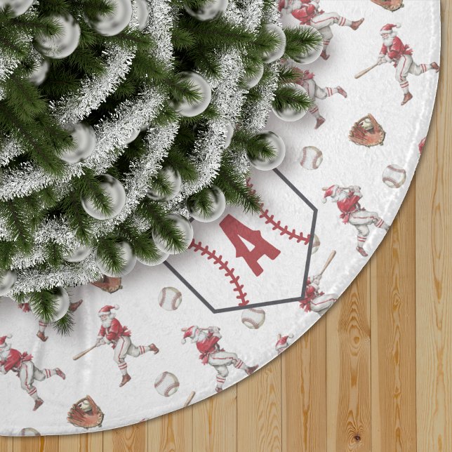 Baseball Santa Christmas Home Plate Monogram Polyester Weihnachtsbaumdecke (Von Creator hochgeladen)
