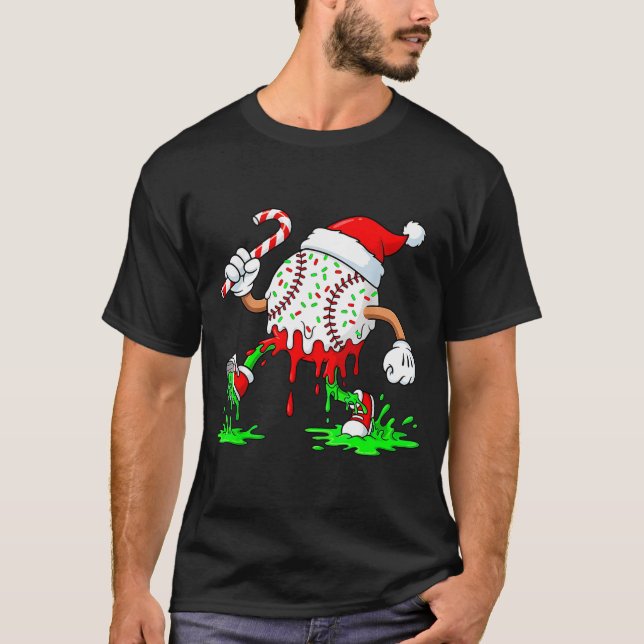 Baseball Santa Hat Christmas Ice Cream Drip Candy  T-Shirt (Vorderseite)
