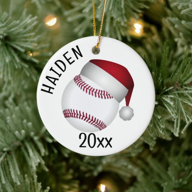 Baseball-Santa-Hut-Weihnachten Keramik Ornament (Baum)