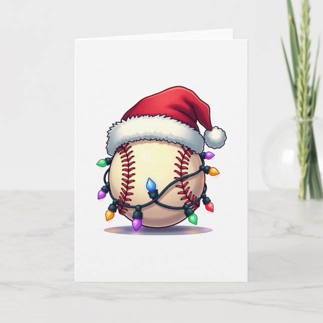 Baseball-Santa-Hut-Weihnachtsbeleuchtung Karte (Vorderseite)