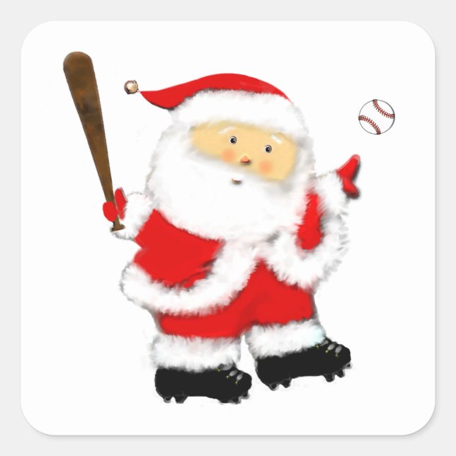 Baseball Santa Quadratischer Aufkleber (Vorderseite)