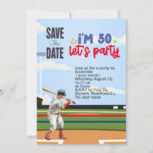 Baseball Save the Date 30. Geburtstag Party Einladung
