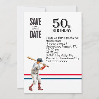 Baseball Save the Date 50. Geburtstagsparty Einladung