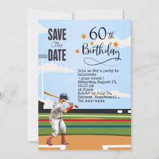 Baseball Save the Date 60. Geburtstagsparty Einladung