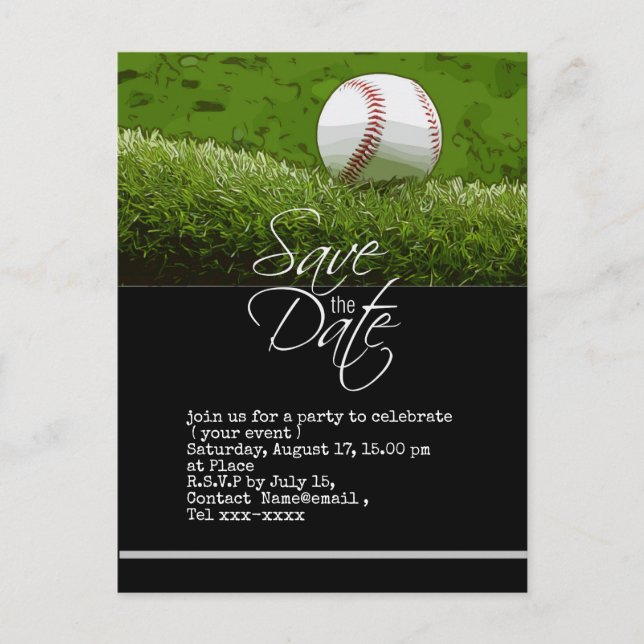 Baseball Save the Date auf grünem Gras auf der Pos Postkarte (Vorderseite)