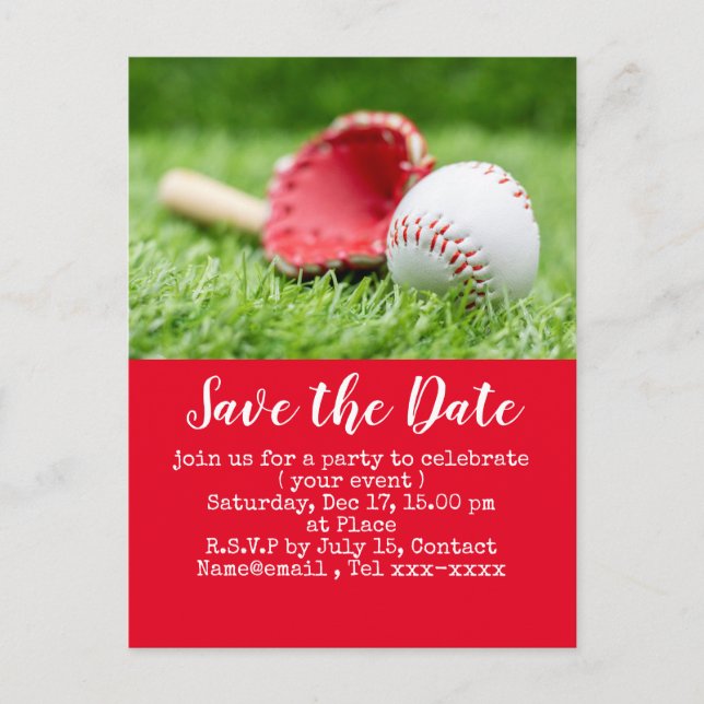 Baseball Save the Date für Baseball-Party Postkarte (Vorderseite)