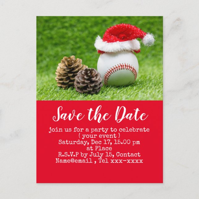 Baseball Save the Date für Weihnachts-Party Postca Postkarte (Vorderseite)