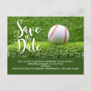 Baseball Save the Date mit Ball auf grünem Gras Postkarte