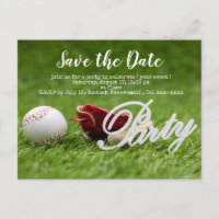 Baseball Save the Date mit Ball, Fledermaus und Ha