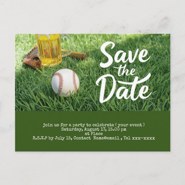 Baseball Save the Date mit Bierglas Postkarte (Vorderseite)