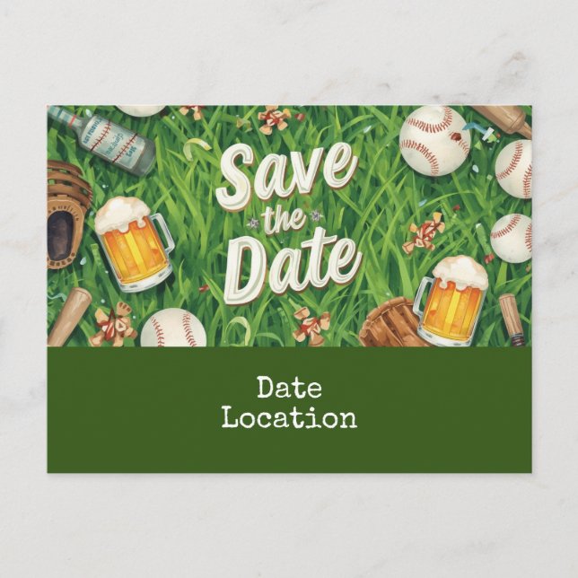 Baseball Save the Date mit Bierglas Postkarte (Vorderseite)
