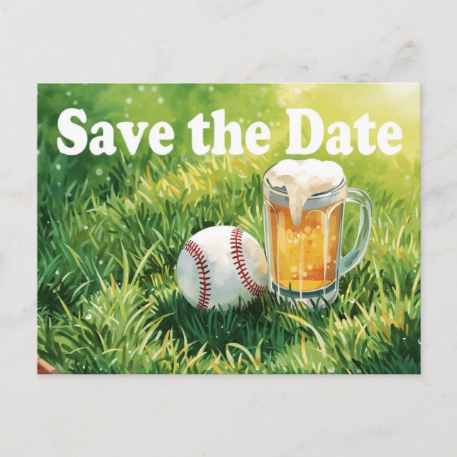 Baseball Save the Date mit Bierglas Postkarte (Vorderseite)