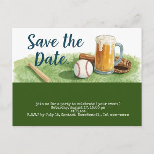 Baseball Save the Date mit Bierglas Postkarte