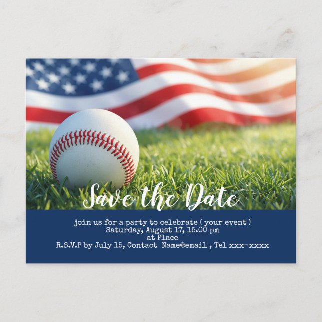 Baseball Save the Date mit der amerikanischen Flag Postkarte (Vorderseite)