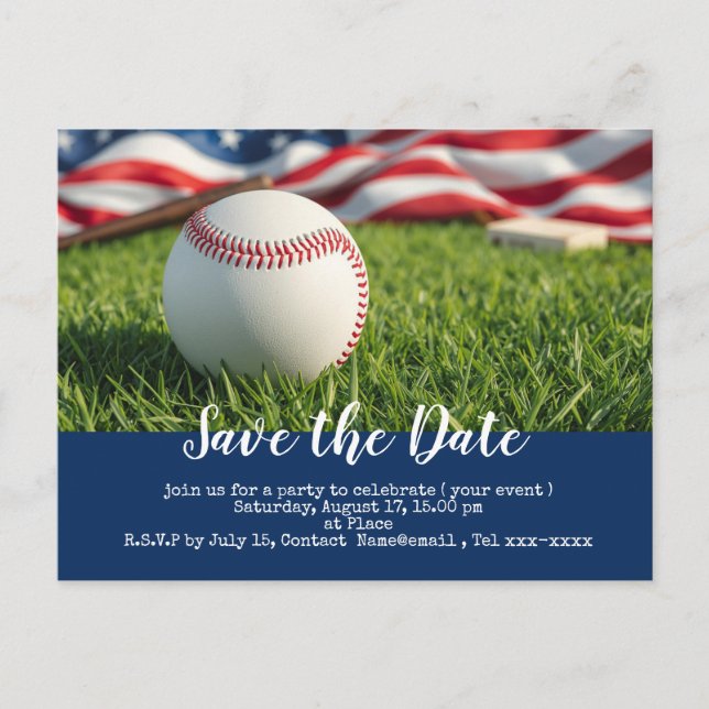 Baseball Save the Date mit der amerikanischen Flag Postkarte (Vorderseite)