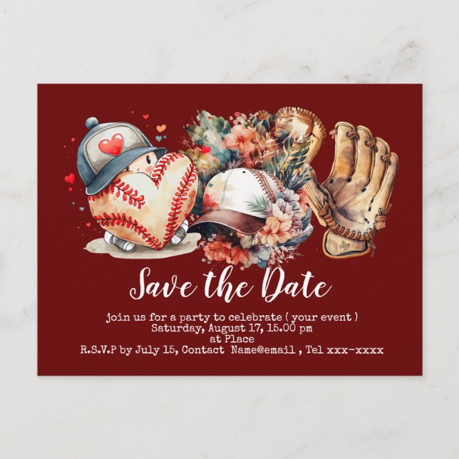 Baseball Save the Date Postkarte (Vorderseite)