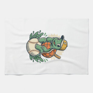 Baseball-Schildkröte Vintage-Gravur Grafikdesign_1 Geschirrtuch