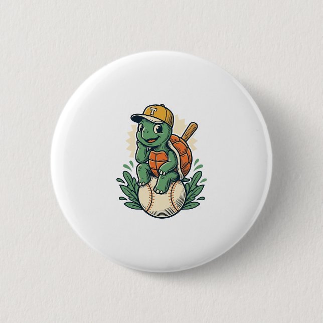 Baseball-Schildkröte Vintage-Stich Grafikdesign_1 Button (Vorderseite)